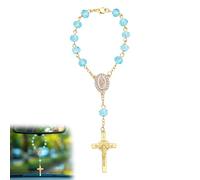 Chapelet pour Rétroviseur de Voiture, Accessoire Élégant Ornement Catholique Suspendu pour Cadeaux de Mariage Baptême et Première Communion (Bleu)