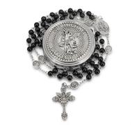 Chapelet Saint Michel, collier de perles en pierre d'hématite, perles de gloire en métal, médaille et croix de l'archange avec boîte cadeau en métal