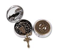Chapelet Saint Michel, collier de perles en pierre d'hématite, perles de gloire en métal, médaille et croix de l'archange avec boîte cadeau en métal (Bronze | Croix de Saint-Michel)