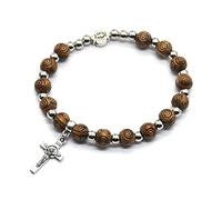 Chapelet vintage en bois avec perles de 8 mm et crucifix - Bijoux religieux pour croyants chrétiens, perles de prière pour usage quotidien