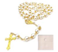 Chapelets Catholiques Pour Communion Avec Croix Rétro Perles De Prière En Croix De Jésus Chapelet Chapelet Breloque Élégante Imitation De Perles Collier Pour Baptême, Mariage, Fête De Communion