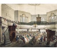 Chapelle de la Madeleine. Circa 1808. Après une œuvre d'August Pugin et Thomas Rowlandson dans le Microcosme de Londres publiée en trois volumes entre 1808 et 1810 par Rudolph Ackermann. Pugin était