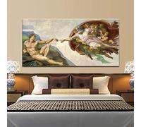 Chapelle Sixtine Plafond Fresque de Michel-Ange Création d'Adam Impression sur Toile Grand Art Mural pour Chambre Photo Décor 70x143cm/28x56in avec cadre