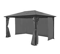 Chapiteau Aluminium avec Rideau Anthracite 400 x 300 cm, Toit en plaques PC 6 mm, tonnelle abri pergola pour Jardin terrasse extérieur, Protection Soleil UV et Pluie