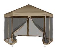 Chapiteau Hexagonal avec 6 Parois Latérales, Auvent de Jardin Pliable pour Camping, Plage, Imperméable et Résistant aux UV, 360x310x280 cm Taupe Polyester