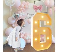 Chapiteau lumineux à LED de 120 cm - Chiffres 6 - Cadre prédécoupé - Lettres lumineuses géantes pour la maternelle, le lycée