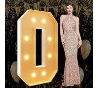Chapiteau lumineux de 1,2 m - Chiffres 0 pour 10e, 20e, 30e anniversaire de mariage - Décoration de fête - Chiffres géants en mosaïque - Cadre en mousse prédécoupé
