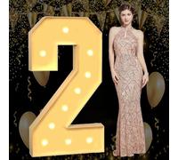 Chapiteau lumineux de 1,2 m - Chiffres 2 pour 2e, 12e et 20e anniversaire de mariage - Décoration de fête - Chiffres géants en mosaïque - Cadre en mousse prédécoupé