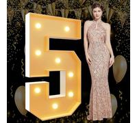 Chapiteau lumineux de 1,2 m - Chiffres 5 pour 5e 15e 50e anniversaire - Décoration de fête - Chiffres géants en mosaïque - Cadre en mousse prédécoupé