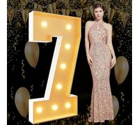 Chapiteau lumineux de 1 m - Chiffres 7 pour 7e 17e 70e anniversaire - Décoration de fête - Chiffres géants en mosaïque - Cadre en mousse prédécoupé