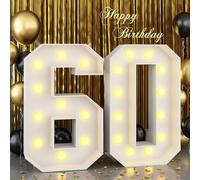 Chapiteau lumineux en forme de chiffres 60 avec ampoules blanches pour hommes et femmes, décorations de fête d'anniversaire de 60 ans, grande découpe en carton mosaïque prédécoupé, panneau en mousse