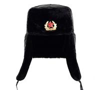 Chapka Homme Insigne Militaire De L'Armée Soviétique Russie Bomber Chapeaux Pilote Trappeur Trooper Chapeau Hiver Oreillettes Hommes Bonnets De Neige, Noir, Taille Unique