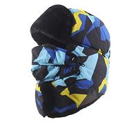 Chapka Hommes Aviateur Trappeur Chasse Bomber Chapeau de Ski avec Masque Détachable (Bleu foncé)