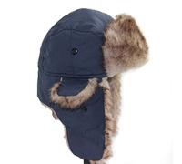 Chapka Suède Femme Homme Chapeau de Trappeur/Ski en Fausse Fourrure Casquette d'Hiver Chaud Épais Chapeau de Chasse Russe avec Cache-Oreilles Bonnet Bomber Adulte (Taille unique, Bleu marine)