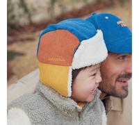 Chapka Tricolore Velours Amour Fou Bleu Marron et Moutarde (9-24 mois)