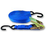 Chapuis GAB14 Lot de 2 Sangles Polypropylène avec tendeur à cliquet et 2 crochets - tension maximale d'utilisation 130 kg - largeur 25 mm - Longueur 5 m - Bleu