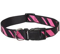 CHAPUIS SELLERIE Collier pour Chien Réglable Nylon Rayure Noire/Rose 25 mm 38-65 cm, Taille L