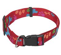 CHAPUIS SELLERIE Collier Réglable Sangle en Nylon pour Chien Motif Pattes Rouge Largeur 25 mm Longueur 46-66 cm Taille XL