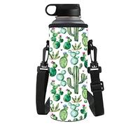 chaqlin Cactus Print Sac à bouteille d'eau en néoprène avec bandoulière réglable pour bouteille d'eau en acier inoxydable, verre, plastique de petite taille