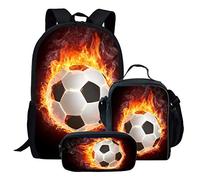 chaqlin Campus Junior Garçons Filles Ecole Sac À Dos Set Fire Football Football Enfants Sac À Bandoulière, Lunchbox, Sac À Crayons 3 en 1