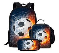 Chaqlin Fire Football Sacs d'école pour garçons Cartables Adolescentes + Sac à Lunch + étui à Crayons 3PCS / Set