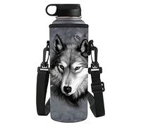 Chaqlin Grey Wolf Support pour bouteille d'eau avec bandoulière réglable, housse pour bouteille d'eau 1000-1200 ml