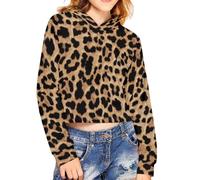 chaqlin Haut court à manches longues Hoddie pour filles - Pull à capuche mignon pour enfants de 5 à 14 ans, Imprimé léopard jaune., 9-10 ans