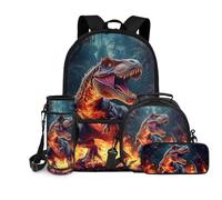 chaqlin Lot de 4 sacs d'école pour filles - Sac à déjeuner isotherme pour enfants - Grande capacité - Avec compartiments, Dinosaure du, Ensemble cartable