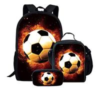 Chaqlin Nouveauté Gravure Football Imprimé Garçons Filles École Sac À Dos Sac À Bandoulière, Lunchbox, Sac Crayon 3 Pièces Set