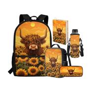 chaqlin Rusksack Lot de 5 sacs d'école pour enfants - Sac à déjeuner multi-compartiments - Trousse à crayons - Sac de transport pour bouteille d'eau - Sac à dos de grande capacité pour l'école