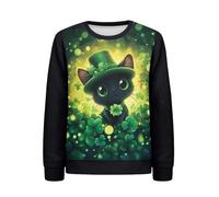 chaqlin Sweat à capuche à manches longues pour garçons et filles de 6 à 16 ans, Chat noir St.Patrick, 8-10 ans