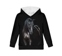 chaqlin Sweat à capuche unisexe pour enfants avec poche avant, Cheval noir animal., 11-13 ans