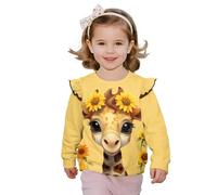 chaqlin Sweat-shirts pour fille - Décontracté - Pull à manches longues - Chemisier à volants pour bébé fille, girafe, 3-4 Years