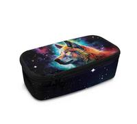 chaqlin Trousse à crayons personnalisée pour enfants de grande capacité pour l'école avec compartiments, Imprimé loup de nuit galaxie, Taille unique, Organiseur de sac