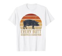 Chaque Cul mérite d'être frotté avec Un Cochon de Barbecue rétro au Coucher du Soleil T-Shirt Graphique avec Valeur, Homme, Blanc, XL