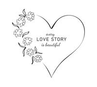 chaque histoire d'amour est une belle conception de cadre en forme de cœur floral Stickers artistiques en vinyle 54.6x57.2cm N'abîme pas le mur Noir