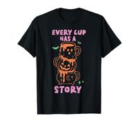 Chaque Tasse a Une Histoire Mignon Halloween café Citrouille fantôme T-Shirt Graphique avec Valeur