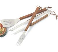 Char-Broil Ensemble de 3 ustensiles de barbecue en acier inoxydable avec poignées en bois