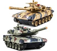 Char radiocommandé, char télécommandé 1/24 RC Modélisme Russian T90 et Léopard allemand II avec 2,4 GHz avec lumière et fumée, effets sonores et rétroaction de vibrations, pour enfants à partir de 6