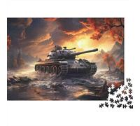 Char traversant Une rivière, Navire de Guerre coloré au Coucher du Soleil, Puzzle de 1000 pièces pour Adultes, Belle décoration, activité à la Maison, 52 x 38 cm / 1000 pièces