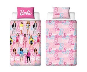 Character World Barbie Parure de lit réversible avec Housse de Couette réversible pour Enfant 2 côtés avec taie d'oreiller Assortie en Polyester Rose