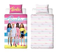 Character World Barbie Parure de lit Simple Officielle pour Enfant | Design sans boîte réversible Double Face poupées avec taie d'oreiller Assortie | Parure de lit Simple Rose | Polycoton