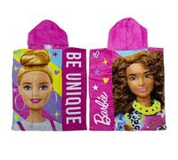 Character World Barbie Poncho Officiel à Capuche | Super Doux au Toucher, Design Frais | Peignoir de Bain pour Filles Parfait pour la Maison, Le Bain et la Plage, Rose, 115 x 50 cm