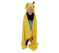 Character World Couverture Polaire à Capuche Officielle Pokémon | Couvre-lit Super Doux et Chaud, Motif sourires avec tête de Pikachu | Parfait pour la Maison, la Chambre, Les soirées Pyjama et Le