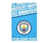 Character World Couverture polaire Manchester City | Super douce, motif blason de football | Motif texte en gras bleu et blanc | Couverture chaude super douce au toucher | Parfaite pour la maison, la