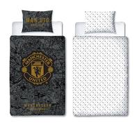 Character World Manchester United FC Parure de lit Simple avec Housse de Couette réversible Motif Carte Noir/Gris