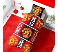 Character World Manchester United - Parure de lit simple avec housse de couette et taies d'oreiller assorties - Motif Trafford - Rouge - Réversible - 2 côtés