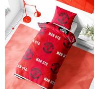 Character World Manchester United - Parure de lit simple avec housse de couette réversible et taies d'oreiller assorties - Rouge