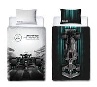 Character World Mercedes AMG Petronas Parure de lit 1 Personne avec Housse de Couette réversible réversible et taie d'oreiller Assortie Gris