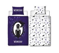 Character World Mercredi Parure de lit Simple Officielle avec Housse de Couette réversible Double Face avec taie d'oreiller Assortie | Polycoton Violet
